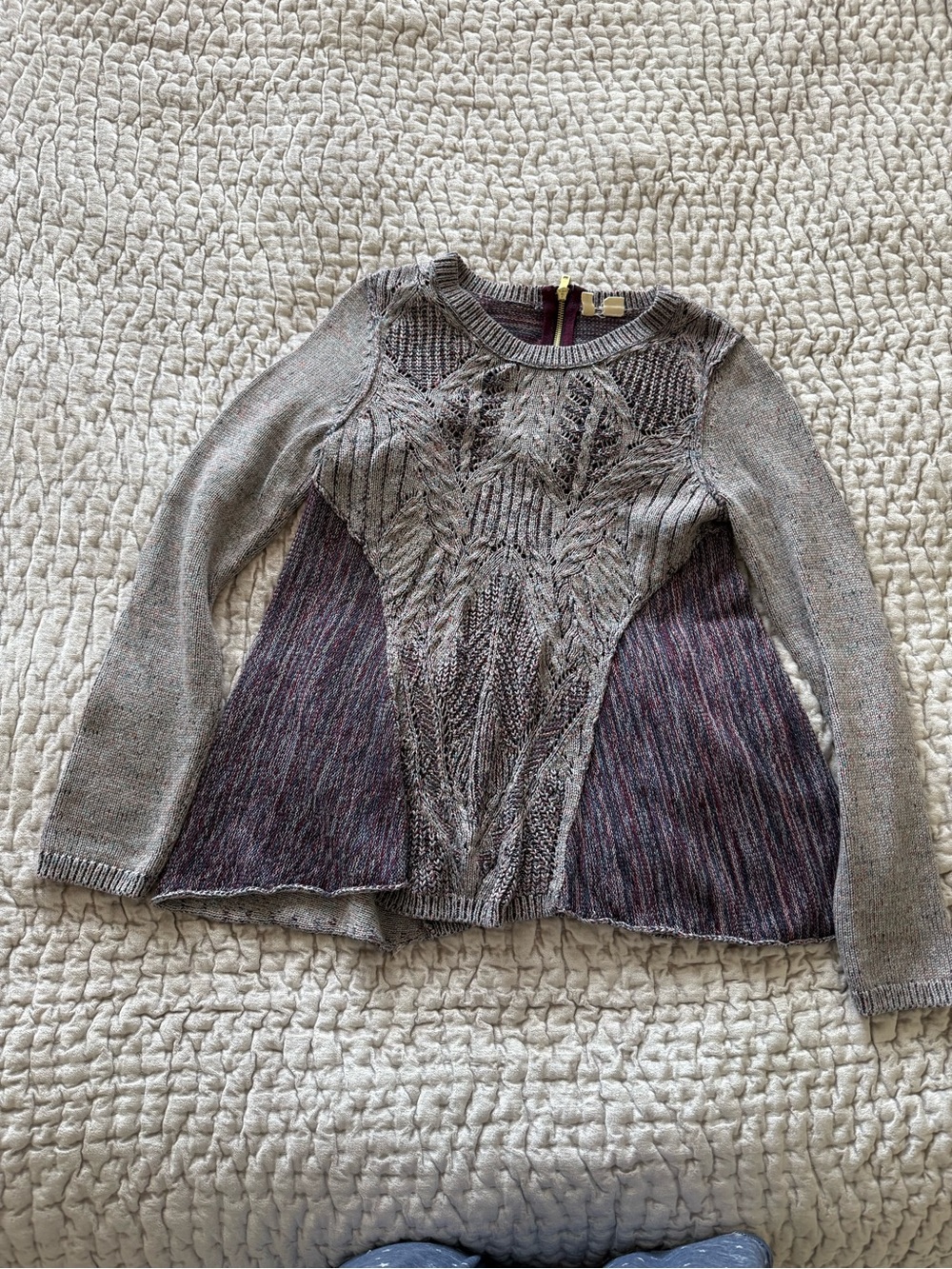 Anthropologie Gray Marled Knit Mixed-Panel Sweater